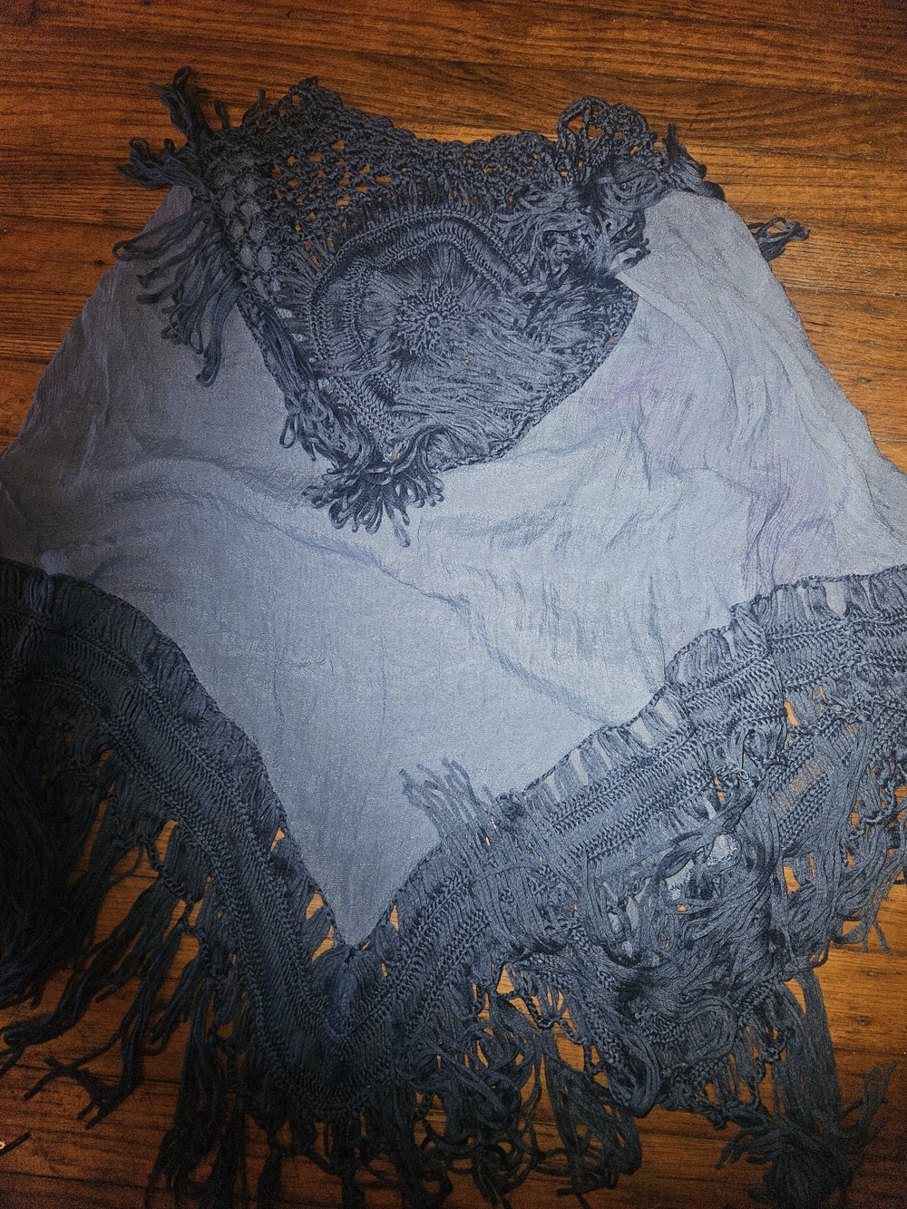 Do everything in love Light Blue Knit Shawl with Crochet Edge